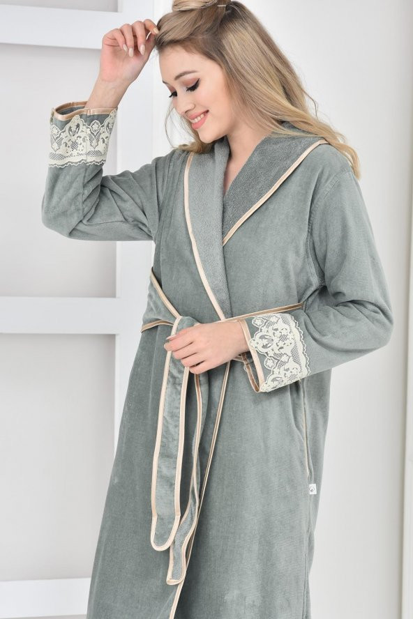 Ecocotton Organik Pamuk Bayan Bornoz - Azra Yeşil - 3