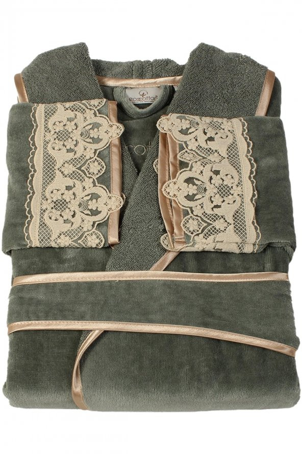 Ecocotton Organik Pamuk Bayan Bornoz - Azra Yeşil - 8