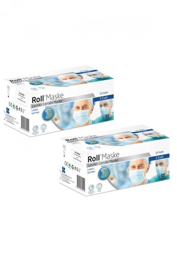 Roll Lastikli Steril Cerrahi Maske 50'lı 2 Paket