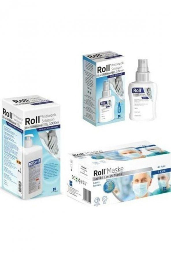 Roll El Ve Cilt Dezenfektanı 1 Lt Sprey +100 Ml Sprey 2 Ad + 40 Adet Maske