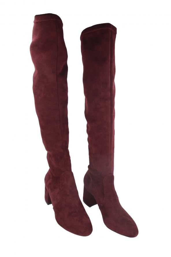 Hobby Bordo Süet Kadın Strech Çizme BRP514 - 5