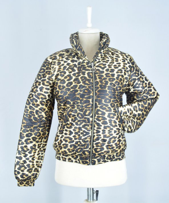 ESMA Bayan Leopar Desenli Kısa Şişme Mont / SGY846 - 2