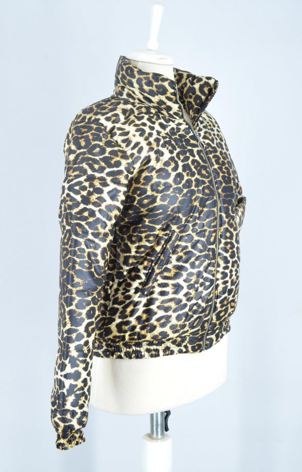 ESMA Bayan Leopar Desenli Kısa Şişme Mont / SGY846 - 3