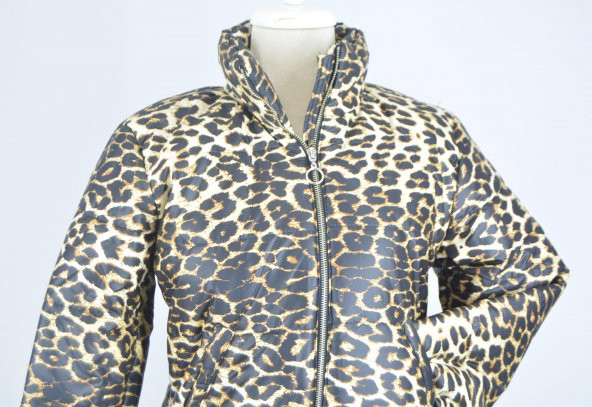 ESMA Bayan Leopar Desenli Kısa Şişme Mont / SGY846 - 5