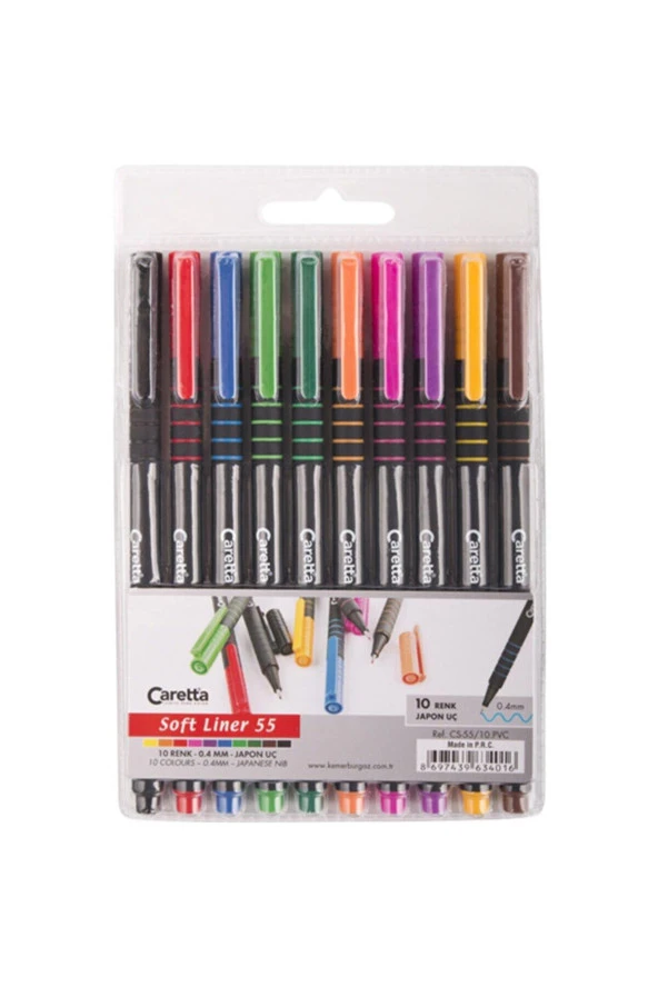 Caretta Softliner Keçeli Kalem 0.4 MM Karışık Renk 10 Lu Paket