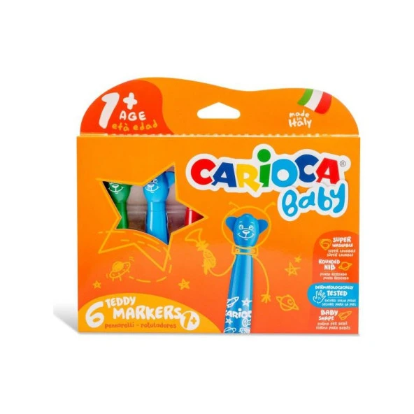 Carioca Teddy Jumbo Bebek Süper Yıkanabilir Keçeli Boya Kalemi 6'lı