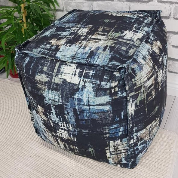 Etnik Desenli Puf 40x45x45 cm, İçlikli, Yıkanabilir,  Tasarım Yer Minderleri