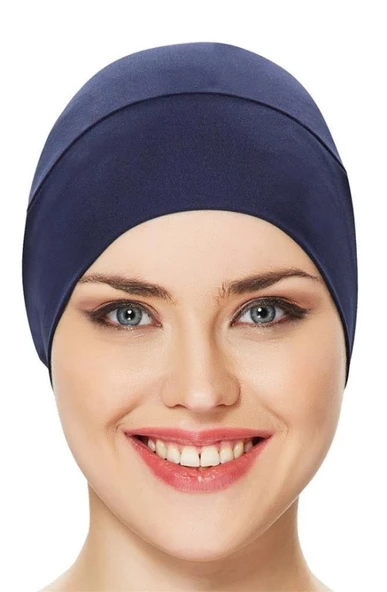 Adasea Düz Lacivert Tesettür Mayo Bonesi - Resim 2