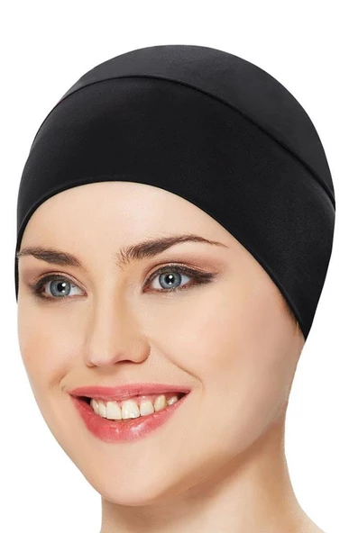 Adasea Düz Siyah Tesettür Mayo Bonesi - 3