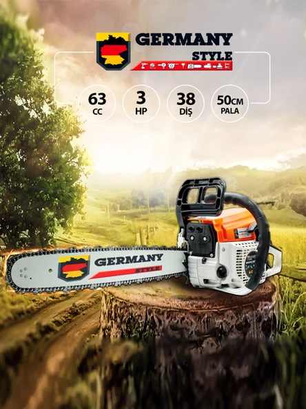 Germany Style Alman Benzinli Testere 15 Hpx 63cc Ağaç Kesme Motorlu Testere Yeni Nesil Motor 38 Diş - 4