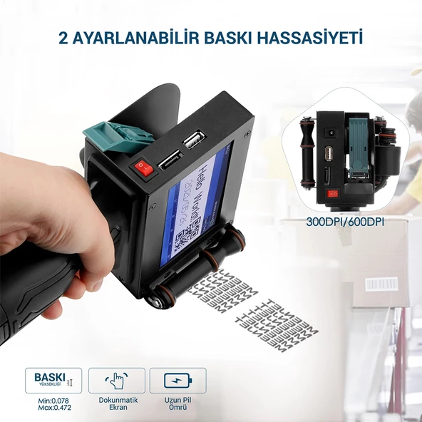Powermaster PM-10878 4.3'' Dokunmatik Ekranlı Şarjlı Endüstriyel El Tipi Portatif Mürekkep Yazıcı - 2