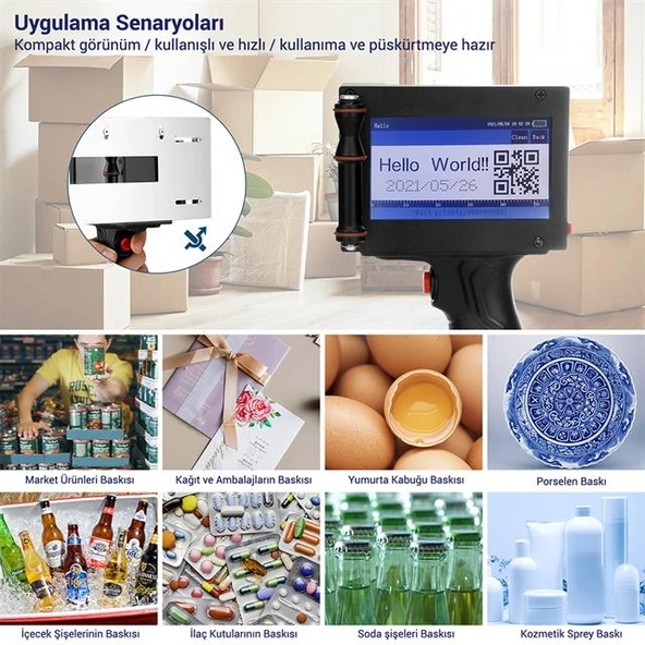 Powermaster PM-10878 4.3'' Dokunmatik Ekranlı Şarjlı Endüstriyel El Tipi Portatif Mürekkep Yazıcı - 8