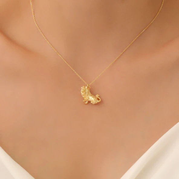 925 Ayar Gümüş, Üç Boyutlu Aslan Kolye - CN00356 - Resim 3