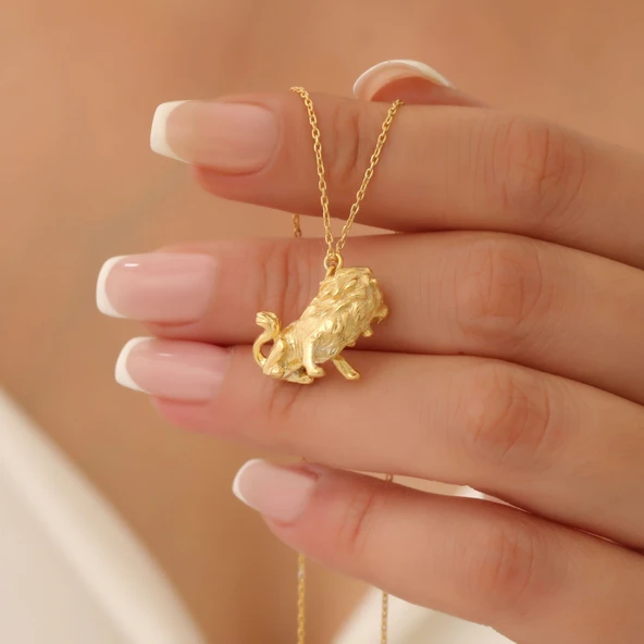 925 Ayar Gümüş, Üç Boyutlu Aslan Kolye - CN00356 - Resim 5