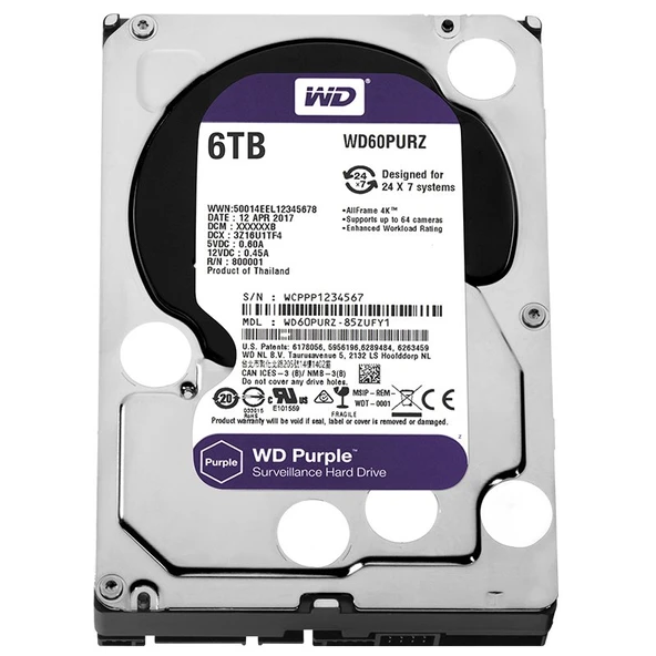 Western Digital WD60PURZ 6 TB Sata6 64Mb 7-24 Purple Harddisk - 2