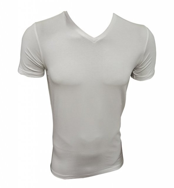 Erkek Düz Renk V Yaka Kısa Kollu Bambu T-Shirt - 3