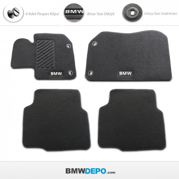 BMW E36 Siyah Paspas Takımı. Sedan / Coupe.