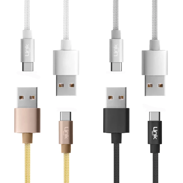 LinkTech K573 Type-C USB Örgü Metal Başlı 3mt Şarj ve Data Kablosu