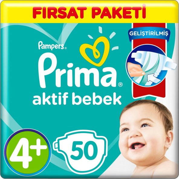 Prima Bebek Bezi Aktif Bebek Fırsat Paketi 4+ Beden 50 Adet