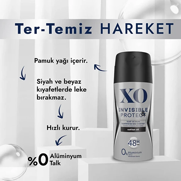 XO Deodorant 150ML Men-Erkek Invisible & Protect - 6