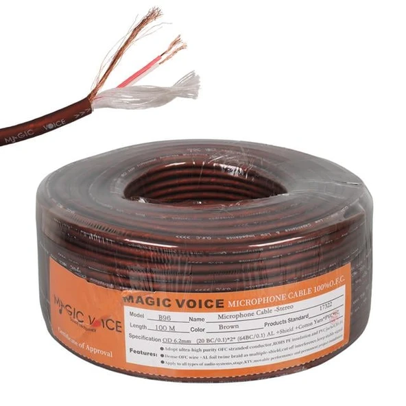 Magicvoice B96 Profesyonel 2 Damarlı Blendajlı Enstrüman Mikrofon Kablosu Stereo 100 Metre (Kahverengi) - Resim 4