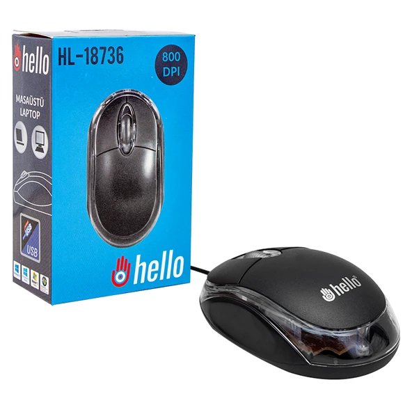 Hello HL-18736 Optik Işıklı 800 DPI Kablolu Mouse - 3