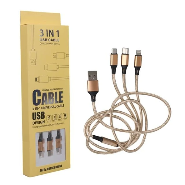 Powermaster PM-2368 Micro USB - Type-C - Lightning Şarj Ve Data Kablosu 2.1 Amper 110Cm Örgülü - 9