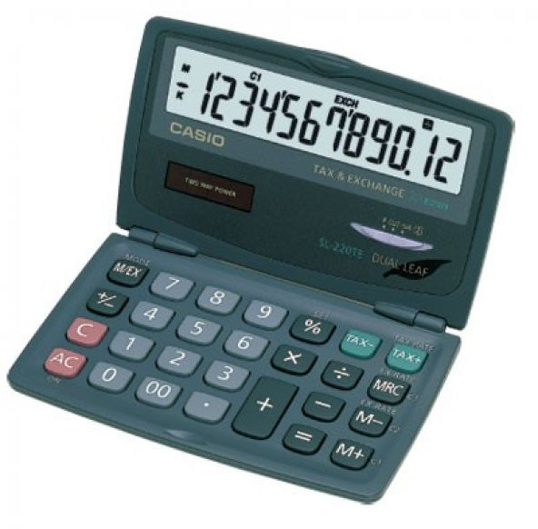 Casio SL-220TE 12 Hane Cep Tipi Kapaklı Hesap Makinesi - 1