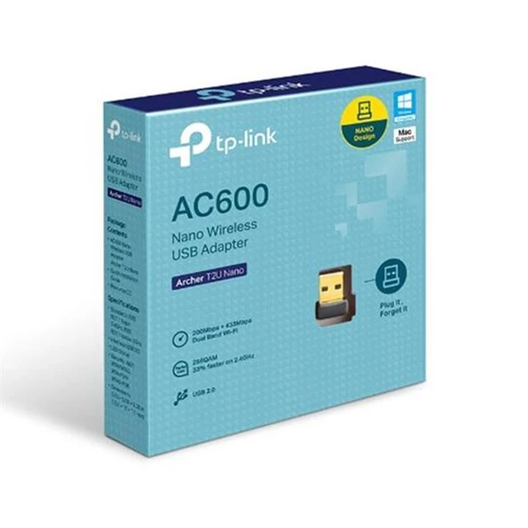 TP-Link Archer T2U Nano AC600 600 Mbps USB Wireless Adaptör - Resim 6