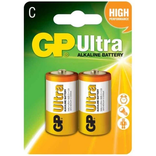 GP 14AU Ultra Alkalin Orta C Boy 2'Li Pil - Resim 3