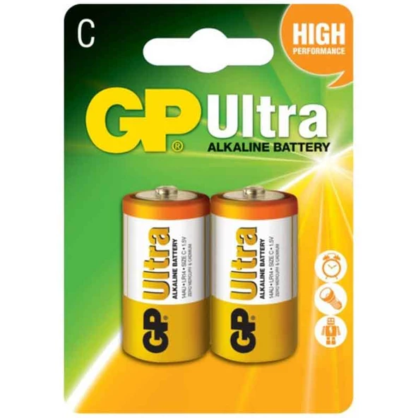 GP 14AU Ultra Alkalin Orta C Boy 2'Li Pil - Resim 2