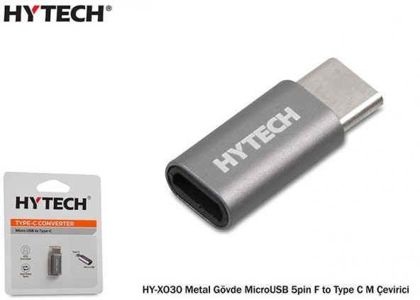 Hytech HY-XO30 Gümüş Metal Gövde MicroUSB 5pin F to Type C M Çevirici