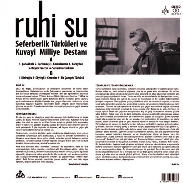 RUHİ SU - SEFERBERLİK TÜRKÜLERİ VE KUVAYİ MİLLİYE DESTANI (LP) - 2