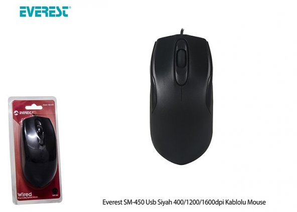 Everest SM-450 Usb Siyah 400-1200-1600dpi Kablolu Mouse