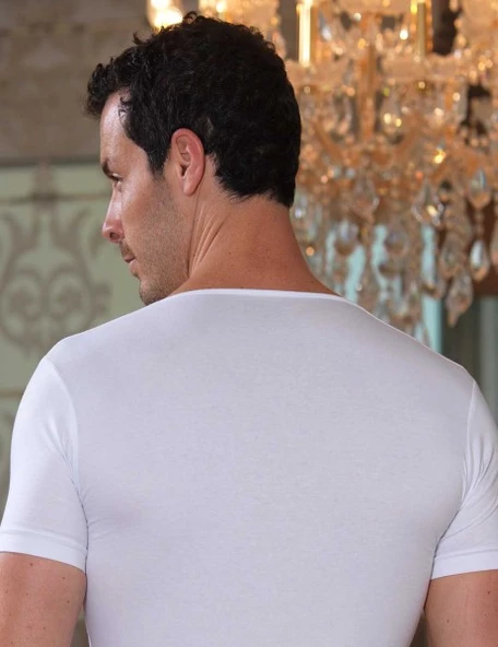 Şahinler E072 Erkek Kısa Kol V Yakalı Likralı Süprem Atlet - 2