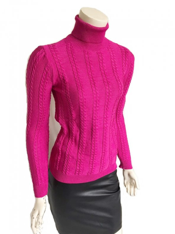 Bayan balıkçı yaka triko kazak fuşya renk - 3