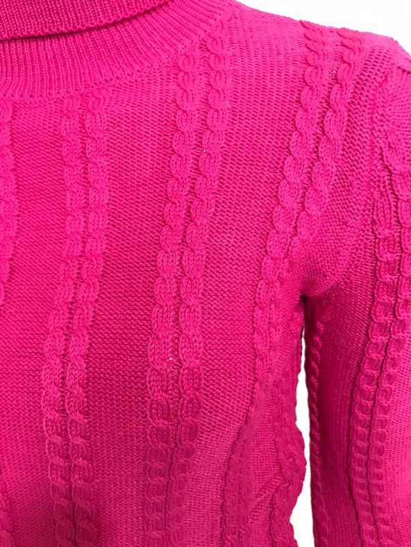 Bayan balıkçı yaka triko kazak fuşya renk - 4