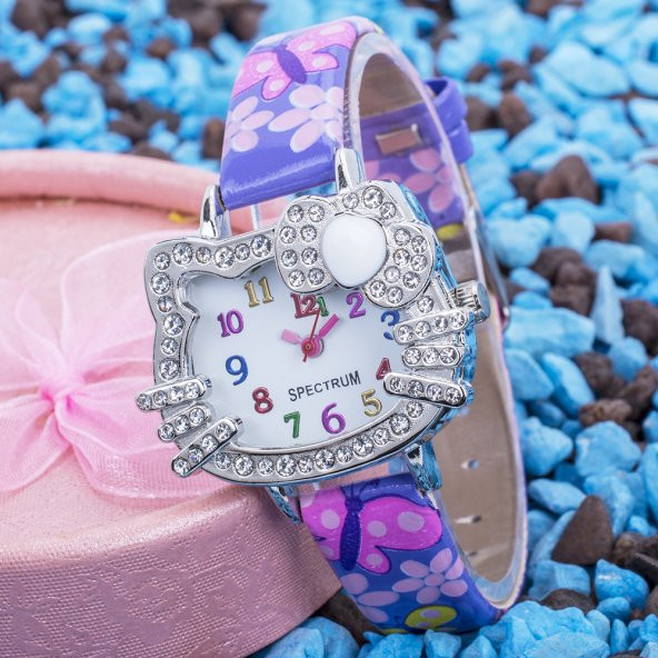Pinkoli Kelebek Desenli Şık Trend Kız Çocuk Kol Saati-Mor - 4