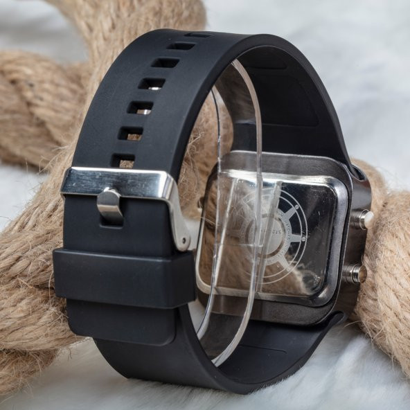 Kare Dijital Led Ekran Siyah Renk Silikon Kordonlu Unisex Saat - 3