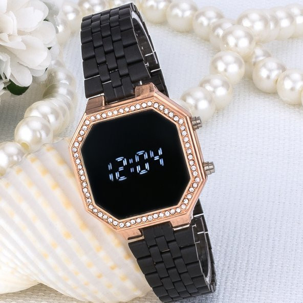 Siyah Zirkon Taşlı Tasarımlı Kasa Çelik Kordonlu Bayan Kol Saati - 2