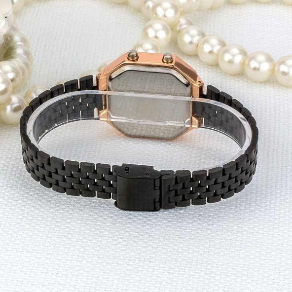 Siyah Zirkon Taşlı Tasarımlı Kasa Çelik Kordonlu Bayan Kol Saati - 3