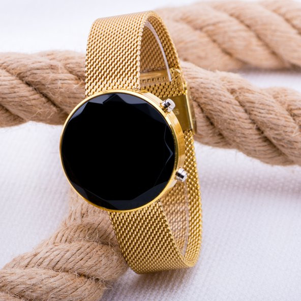 Sarı Hasır Kordon Led Watch Kesme Dijital Cam Bayan Kol Saati - 2