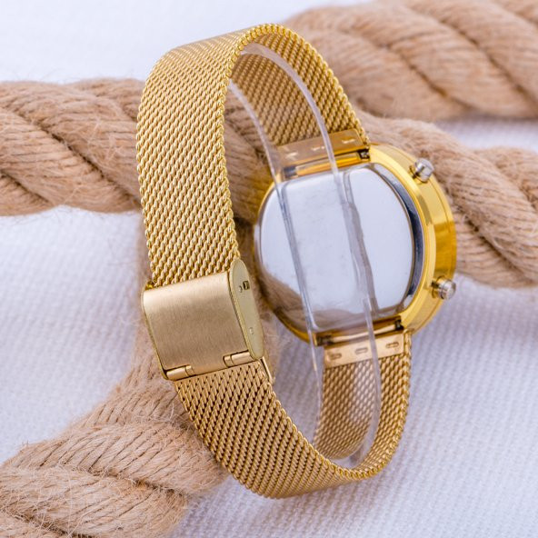 Sarı Hasır Kordon Led Watch Kesme Dijital Cam Bayan Kol Saati - 3