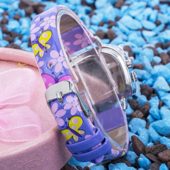 Pinkoli Kelebek Desenli Şık Trend Kız Çocuk Kol Saati-Mor - 2