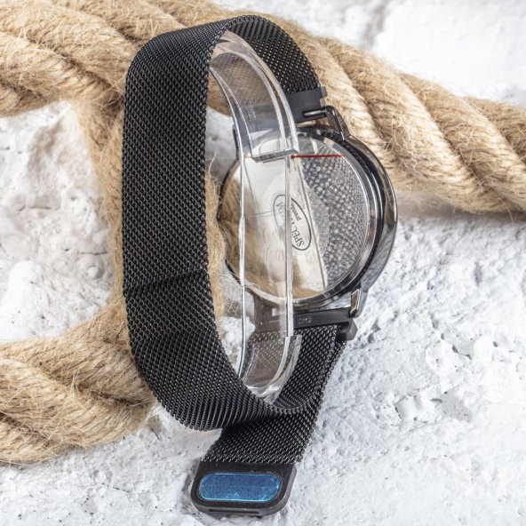Black Watch Hasır Mıknatıslı Kordon Siyah Unisex Dokunmatik Kol Saati - 3