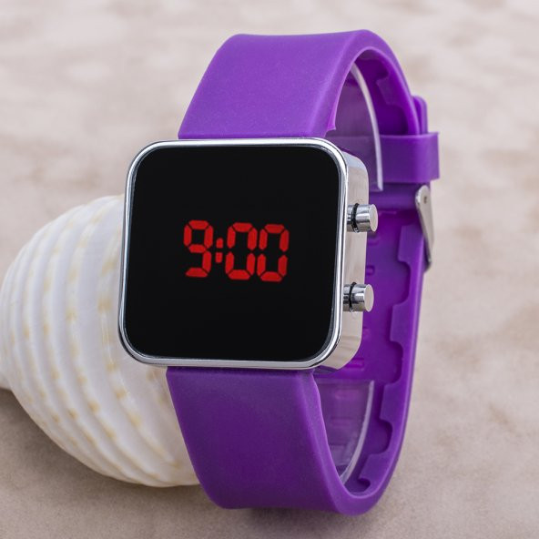 Yeni Watch Led Mini Purple Genç Kız Unisex Mor Silikon Kordon Saat - 1