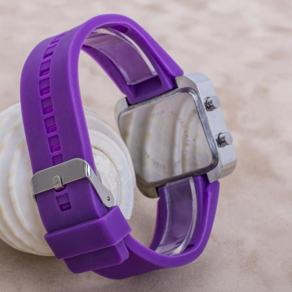 Yeni Watch Led Mini Purple Genç Kız Unisex Mor Silikon Kordon Saat - 2