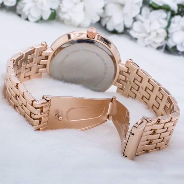 Rose Renk Çelik Kordonlu Taşlı Kasa Bayan Kol Saati ST-303649 - 2