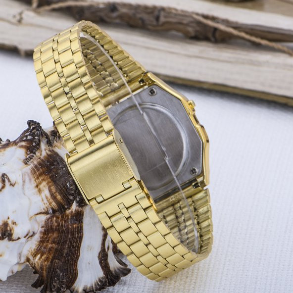 Gold Renk Çelik Kordonlu Dijital Retro Bayan Kol Saati ST-303615 - 2