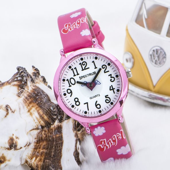 Pembe Renk Deri Kordonlu Kalp Figürlü Tasarım Çocuk Kol Saati ST-303606 - 5